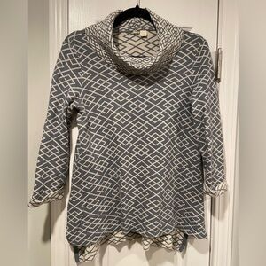 Moth Anthropologie Size XS Galena Argyle Cowl Neck Sweater Blue Cream Split Hem